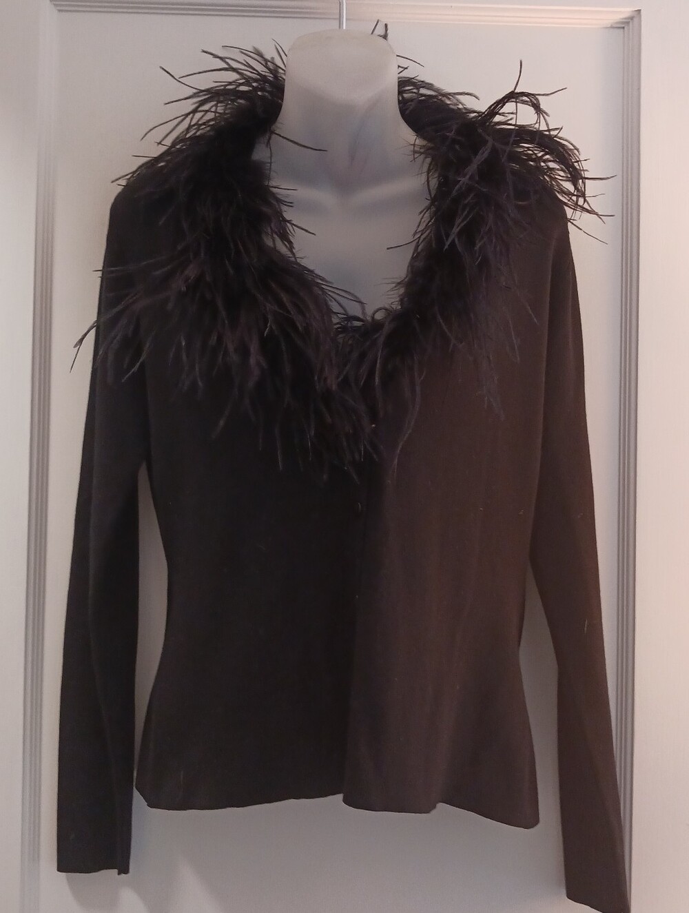 Tina Hagen Black Feather-Trim Cardigan